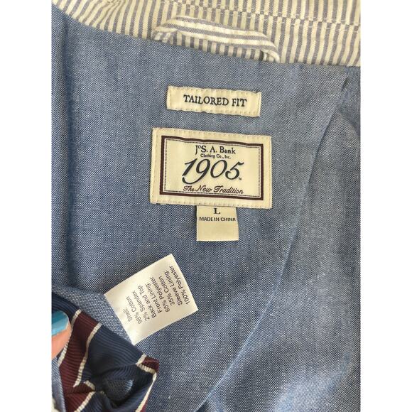 JOS A BANKS 1905 SEERSUCKER BLAZER LIGHTWEIGHT SZ L GRAY/WHITE TAILORED FIT - Picture 14 of 16